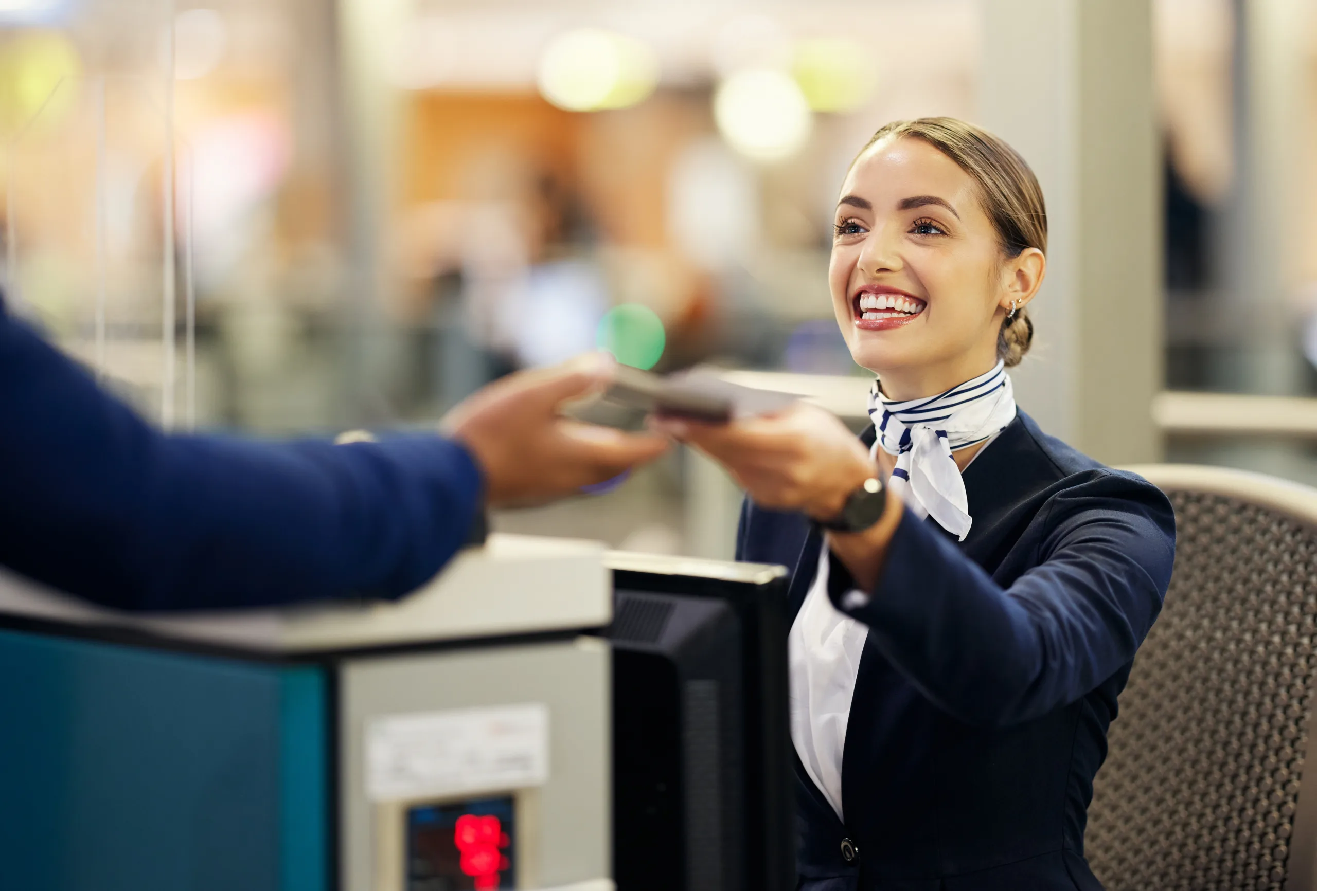 Woman,,Airport,And,Passenger,Assistant,With,Passport,Helping,Traveler,For Transport_1